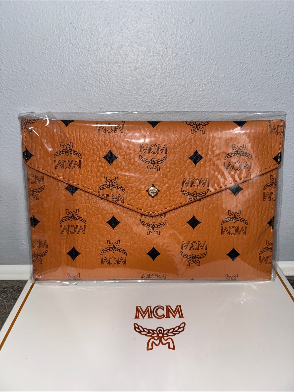 BRAND NEW MCM Cognac Logo Envelope Clutch GWP gift with purchase item. - Picture 1 of 8